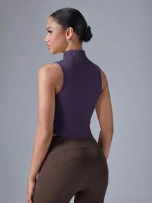 VARSIVA Camiseta deportiva sin mangas con cremallera delantera de unicolor para mujer - Morado - Ver 2