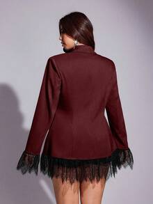 Viva Relle Plus Size Contrast Lace Elegant Blazer - Redwood - View 6