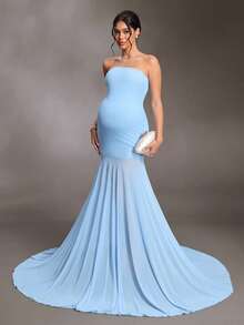Cheriluna Maternity 女款時尚舒適無肩帶孕婦洋裝 - 淺藍色 - 查看 8