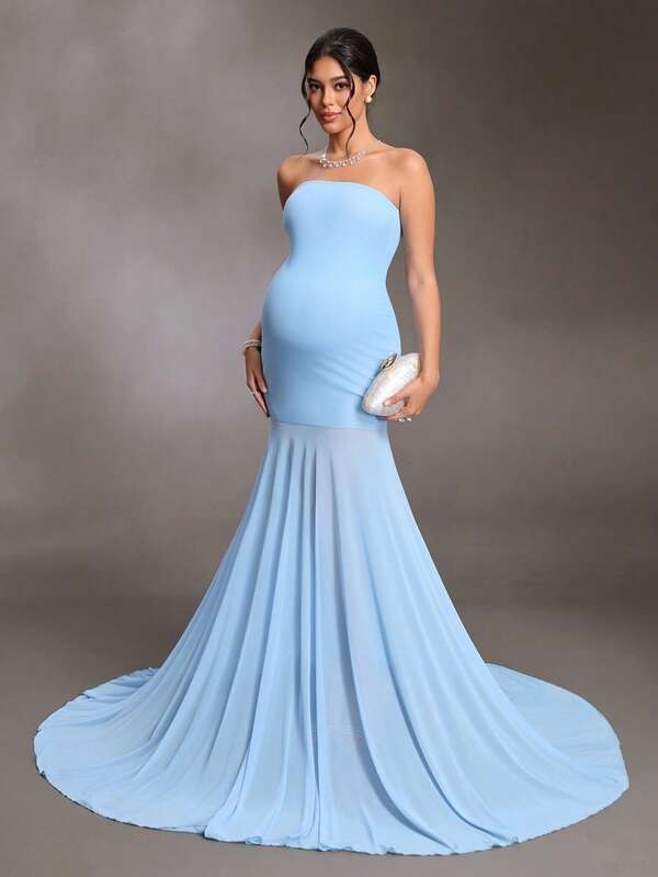 Cheriluna Maternity 女款時尚舒適無肩帶孕婦洋裝