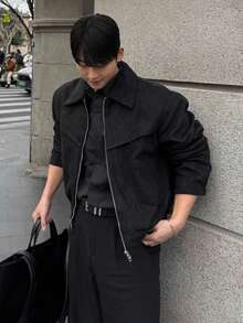 DAZY Autumn Solid Brown Suede Jacket And Coat For Men - Black - View 5