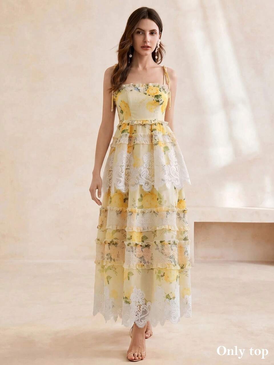 Anewsta Summer Women's Vacation Dress Romantic Floral Print Lace Trim Jacquard Craft A-Line Afternoon Tea Party Gathering Holiday Elegant Women's Cami