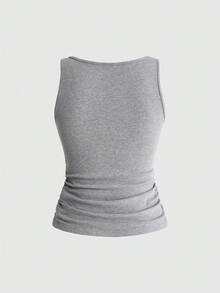 ROMWE Women's Y2K Casual Sexy All-Match Versatile Zipper Tank Top Workout Gym Light Grey - Grey - View 2