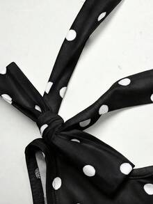 SHEIN 少女休閒不對稱單肩抓皺波點印花無袖溜冰裙，優雅公主風正式禮服，姊妹裝，派對裙，生日姊妹裙，日常穿著，節慶、家庭聚會與特殊場合，姊妹風格，春夏，度假，可愛、優雅、甜美、復古、時尚，適合媽媽與女兒、姊妹搭配 - 黑色 - 查看 6