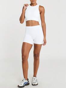 11SKNDS Sports Bra With High Neck Racerback Design, Adjustable Hardware, Crop Length, Seamless Construction For High Impact With Sweat-Wicking, Stretchy, Breathable, Buttery-Soft & Removable Cups, For Gym Workout Fitness Yoga Pilates Studio, Running, Training & Hy-Rox - White - View 4
