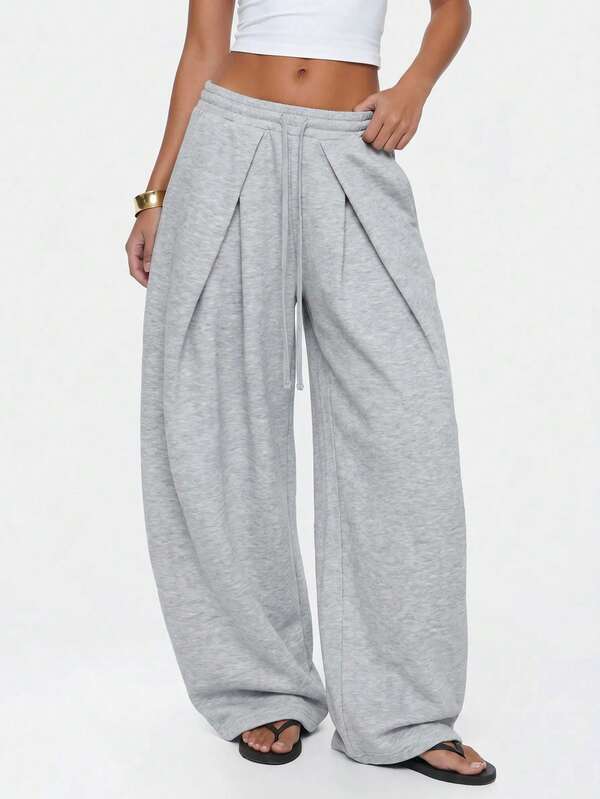 Avantive Pantalon long ample de couleur unie polyvalent et décontracté pour femmes