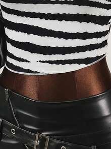 Mistrie Summer One-Shoulder Long Sleeve Zebra Print Cropped Fitted Top - Multicolor - View 6