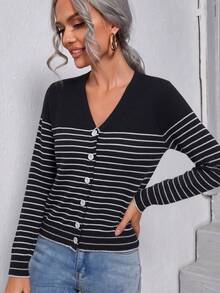 Muvela Women's Colorblock Striped Thin Cardigan - Multicolor - View 5