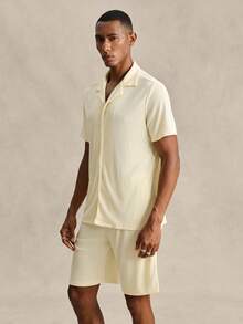 EverLounge Plain Turn-Down Collar Short Sleeve Shirt And Shorts Casual Men Pajama Set - Apricot - View 5