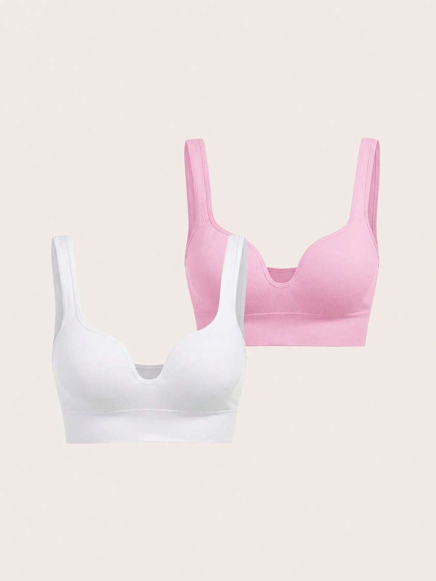 SHEIN Velisys 2件組女款素色休閒日常運動內衣 - 彩色 - 查看 1