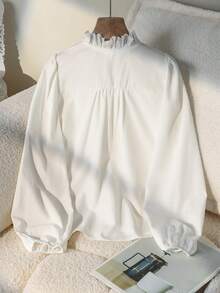 SHEIN Lace Ruffle Girls' Blouse | Puff Sleeve | Button-Down | Daily & School Ready - White - View 2