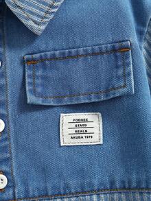男童2件組：拼接藍白條紋牛仔寬鬆襯衫與長褲 - 中等水洗藍 - 查看 10