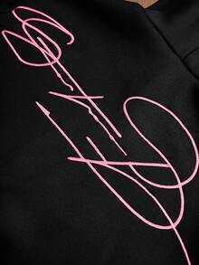 Manfinity Hypemode Men's White Creative Text Graphic Embroidered Metal Zipper Hoodie, Black - Black - View 3