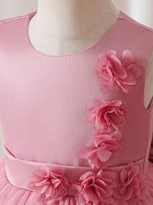 Glamorique Kids 女童可愛網紗蓬蓬公主裙，附蝴蝶結與珍珠裝飾，適合生日派對、節日舞會，幼童公主洋裝 - 粉色 - 查看 5