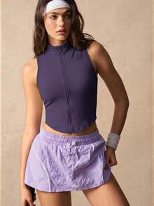VARSIVA Camiseta deportiva sin mangas con cremallera delantera de unicolor para mujer - Morado - Ver 9