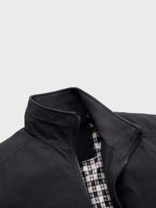 Calvornis Men's Long Sleeve Loose Fit Zipper Pocket Jacket, Old Money , Fall - Black - View 3