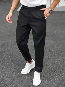 Manfinity Mode Pantalones de negocios multifuncionales de color sólido para hombres - Negro - Ver 4