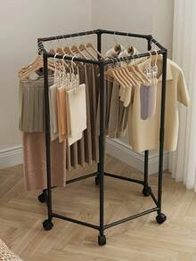 1PC Hexagonal Rotating Metal Clothes Rack Sturdy Heavy Duty Space Saving Multi Bar Wheeled Freestanding Portable Wardrobe Display Shelf Bedroom Dorm Balcony Laundry Storage Organizer Practical Home Furnishing Trending Clothing Storage Decor Accessory - Multicolor - View 6