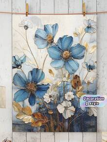 Kit di pittura a diamanti 5D fai-da-te - Lussuoso floreale blu con foglie dorate, dettagli delicati dei petali, tela con sfumature blu e lucentezza metallica, arte da parete, decorazione per la casa, mosaico artigianale, miglior regalo per gli amici - multicolore - Visualizzare 1