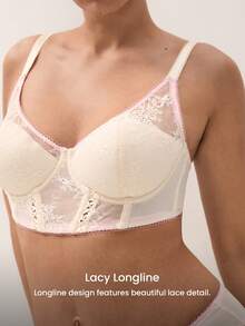 LUVLETTE Breathable White Mesh&Lace Elegance Push-Up Plunge Corset Lingerie Minimizer Bridal Intimates Bra Lingerie As Outerwear Bra - White - View 4