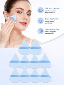 50Pcs/40Pcs/30Pcs/20Pcs/10Pcs/5Pcs Velvet Triangle Powder Puff Facial Makeup Tools Air Cushion Powder Puff Reusable Makeup Sponge Makeup Gadgets Loose Powder Puff Wet And Dry Dual-Use Powder Puff Hot Weather Makeup Essentials Beach Makeup Tools - Blue - View 4
