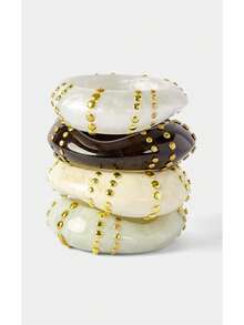 Noxbound Pulsera de remaches irregulares plateados, BOHEMIANO/Moderno/Elegante,Uso diario/Día de trabajo,Capas/Piedras preciosas/Cuentas/Cristales,Gruesa - Dorado - Ver 2