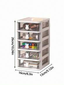 1Pc 4-Layer Drawer Storage Box With Pen Holder, Muti-Functional Office Stationery Desktop Organizer, Cute Rabbit-Shaped Handle Suitable For Dining Table Decoration And Office Desk Accessories. - A - View 2