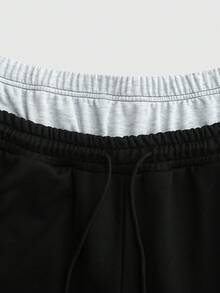 ROMWE MEN Street Life Men's Straight Leg Drawstring Pocket Print Sweatpants - Black - View 4