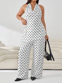 Solflare Plus Size Women Polka Dot Halter Top And Long Pants Casual Everyday 2 Pieces Set - Multicolor - View 4