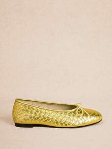 Rosivie Women's Woven Ballet Flats, Round Toe Bow Decoration Casual Soft Sole Slip-On Daily Walking Flats - Gold - View 1