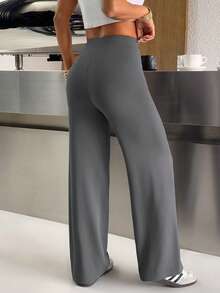 SHEIN EZwear 2pcs Women's Drawstring Waist Casual Versatile Daily Wear Long Pants Everyday Charcoal Gray Summer - Multicolor - View 2