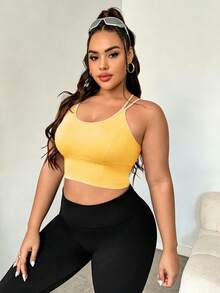 Easithlete Plus Size Women Solid Color Casual Daily Sports Bra - Butter Yellow - View 4