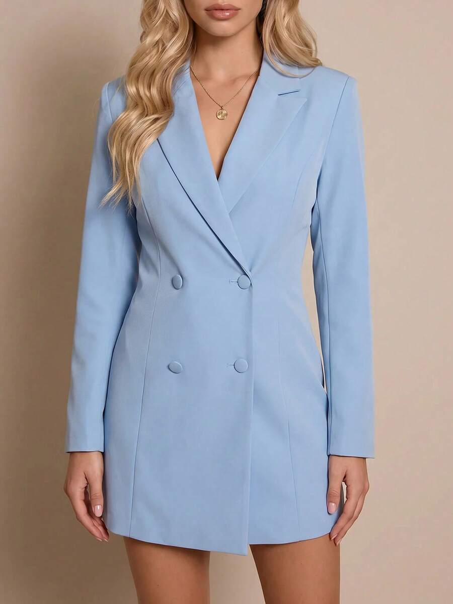 SHEIN Cottnline Lapel Collar Double Breasted Blazer Dress - Mint Green - View 1