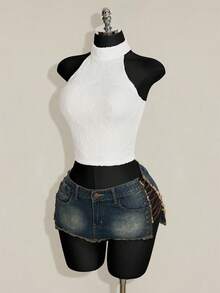 SHEIN ICON 女款素色休閒日常穿搭掛脖上衣 - 白色 - 查看 4