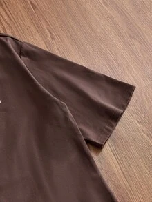SWAVVY Men's Knitted Fashion Casual Loose Short Sleeve T-Shirt With English Letter Print - Brown - View 5