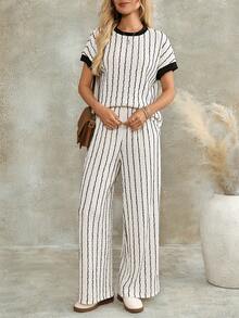 EMERY ROSE Women's Summer Casual Striped Top And Pants 2 Pieces Set Lounge Black And White Striped Casual Women Outfits 2-Piece Going Out Sets For Women - Multicolor - View 6