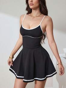 SHEIN Sports Women's Colorblock Casual Daily Outing Sports Camisole Skort - Black - View 1