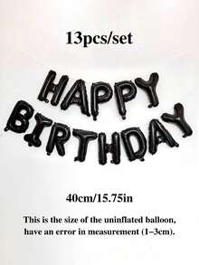 MINKOJA 1件/13件組 16英吋 Happy Birthday 生日橫幅字母氣球，黑色、銀色、白色、棕色、奶油色多巴胺配色可選，適用主題生日裝飾、男女生日派對裝飾、居家派對背景房內佈置（含吹氣管與繩子） - Black - 查看 7