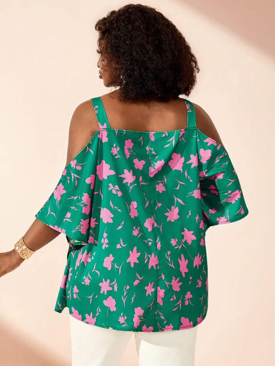 Plus Size Garden Print Off-Shoulder Cape Sleeve Casual Summer Blouse Vacation Outfits For Women Beach Going Out Top