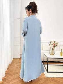 Yasmyna Women's Elegant Elegant 3D Floral Decor Rhinestone Embellished Abaya - Blue - View 2