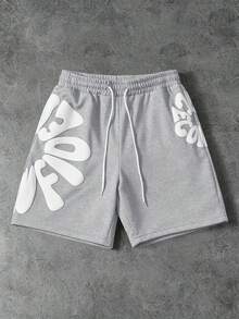 PAVTROS Men's Casual Letter Print Drawstring Shorts For Summer - Light Grey - View 1