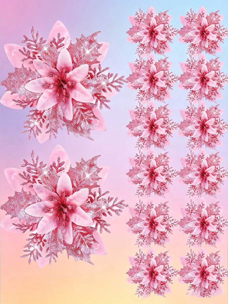 Artificial Flower Heads Sparkling Flowers For Home Weddings, Parties, Flower Garlands, DIY Holiday Decorations - Christmas Flower Head 11 - View 1