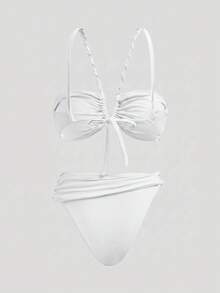 Maija 女款夏季海灘純色掛脖綁帶性感比基尼泳衣套裝 - 白色 - 查看 7