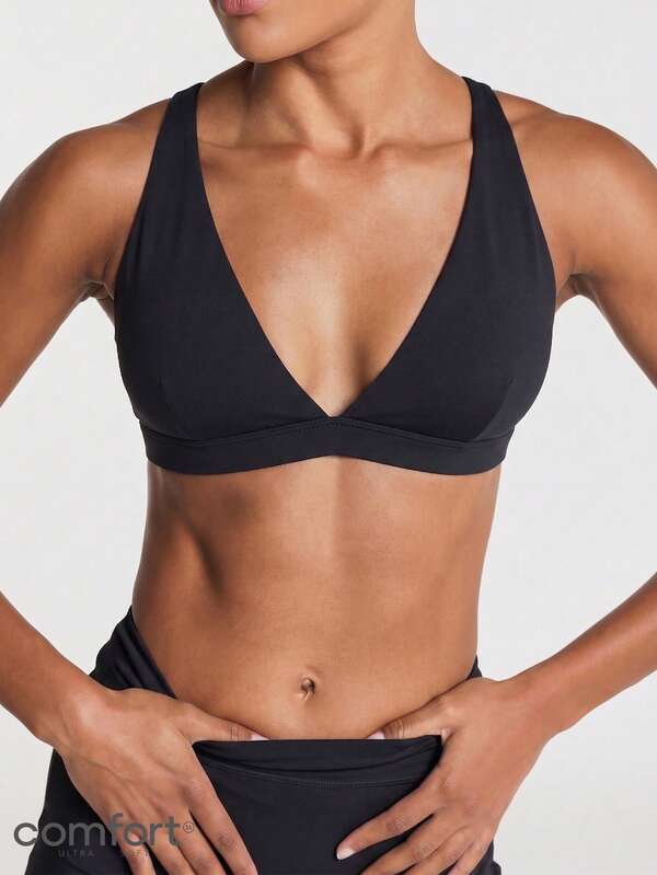 11SKNDS V-Neck Triangle Sports Bra With Racerback Design, Ultra-Soft Fabric, Yoga, And Casual Loungewear Bralette