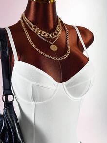Amplova Women's Structured Cutout Low-Cut Sexy Bodysuit Night White Summer - White - View 10
