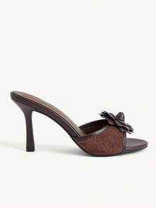 CUCCOO CHICEST French Fashion Elegant Commuter Round Toe Floral Stiletto High Heel Sandals - Chocolate Brown - View 3