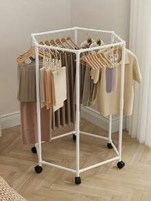 1PC Hexagonal Rotating Metal Clothes Rack Sturdy Heavy Duty Space Saving Multi Bar Wheeled Freestanding Portable Wardrobe Display Shelf Bedroom Dorm Balcony Laundry Storage Organizer Practical Home Furnishing Trending Clothing Storage Decor Accessory - Multicolor - View 7
