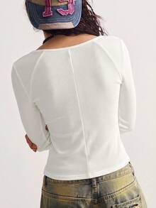 Bohemela Casual Solid Color Knit Long Sleeve Women's T-Shirt - White - View 6