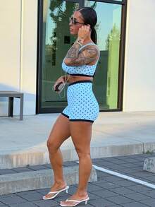 SAYEHFBABY Women's Polka Dot Pattern Camisole And Shorts Sports Suit - Multicolor - View 6