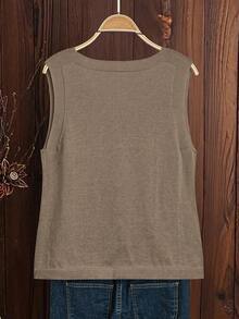 EMERY ROSE Women's Solid Color V-Neck Casual Versatile Daily Wear Knitted Vest - Mocha Brown - View 2